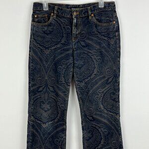 DKNY Jeans Size 10 Blue Damask Waist 31in Inseam 31in Rise 9in Straight Cotton